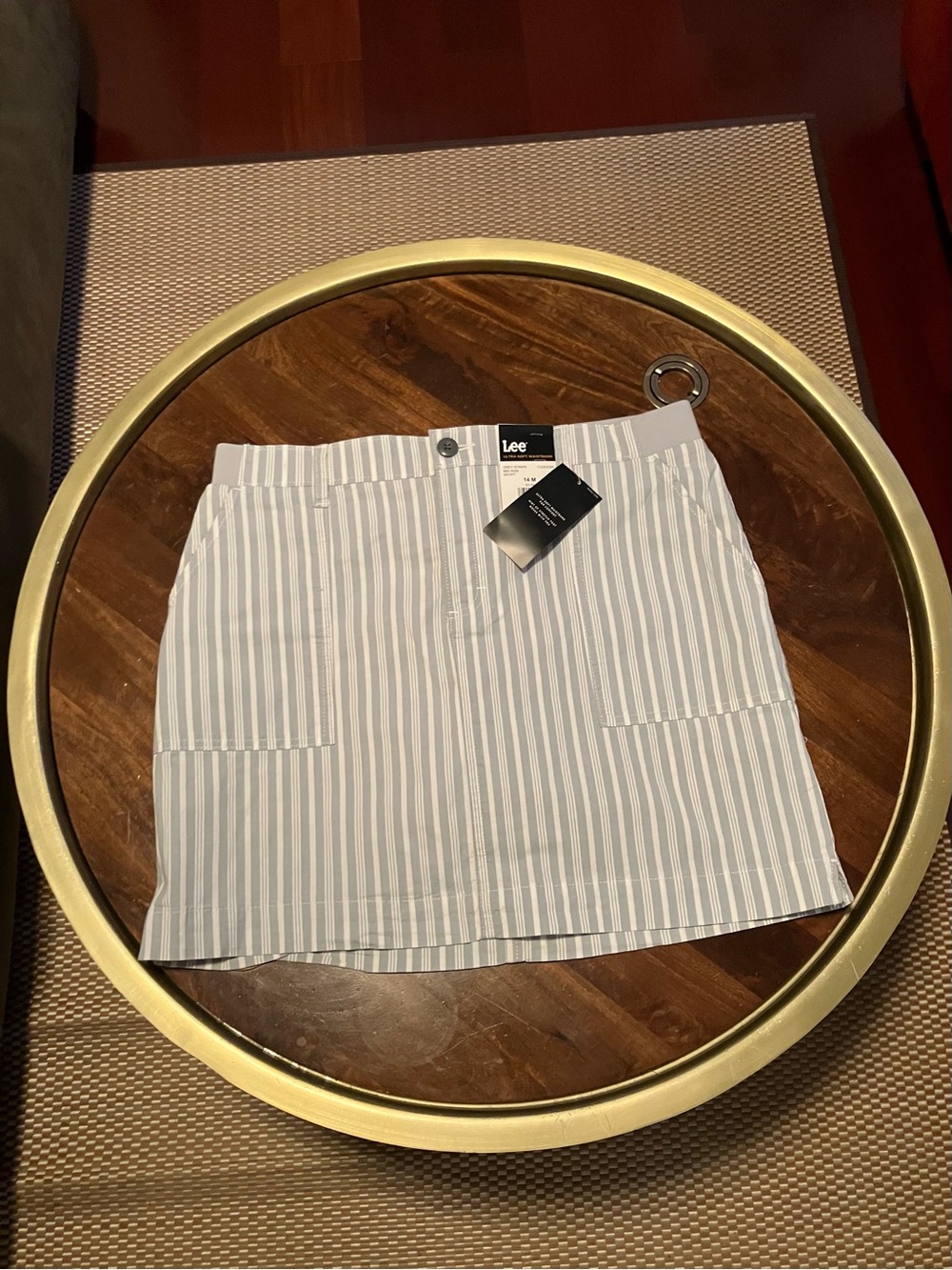 Lee Mid-Rise Skort Grey Stripe Ultra Soft Waistband Comfort Style Size 14 M New